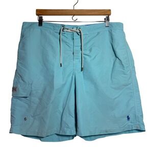 Polo Ralph Lauren Swim Trunks Mens XL Light Blue Cargo Pocket Mesh Lined Shorts‎
